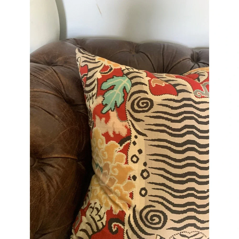 Tibetan Tiger Tapestry Throw Pillow Red Floral Woven Accent Decor 22x22